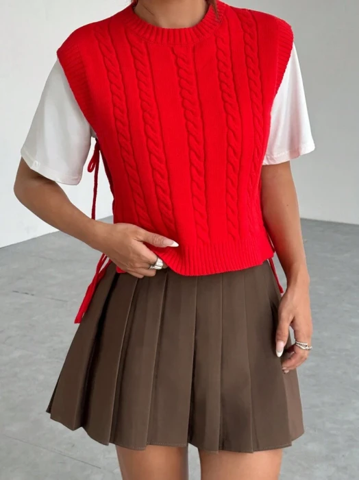 Czerwony sweter bez rękawów (XS)