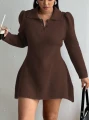 Brązowa dzianinowa sukienka mini (1XL)