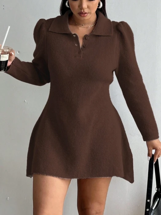 Brązowa dzianinowa sukienka mini (1XL)