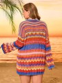 Kolorowa dzianinowa narzutka plażowa (3XL)
