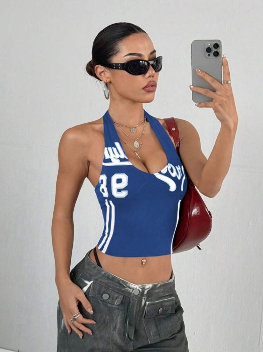 Niebieski top odkryte plecy (XS)