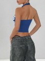 Niebieski top odkryte plecy (XS)