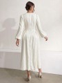 Ecru sukienka midi v neck (M)