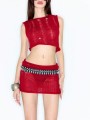 Czerwony dzianinowy top dziury (XS)