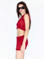 Czerwony dzianinowy top dziury (XS)