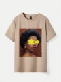 Beżowy t-shirt nadruk (0XL)