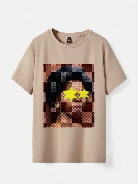 Beżowy t-shirt nadruk (0XL)