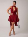 Czerwona mini sukienka szal (M)
