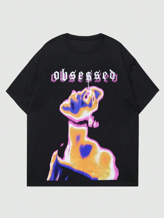 Czarny t-shirt nadruk (S)