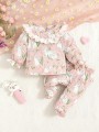 Różowy komplet półśpiochy bluzka wzór (6-9M)