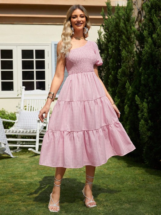 Różowa sukienka midi wzór (M)