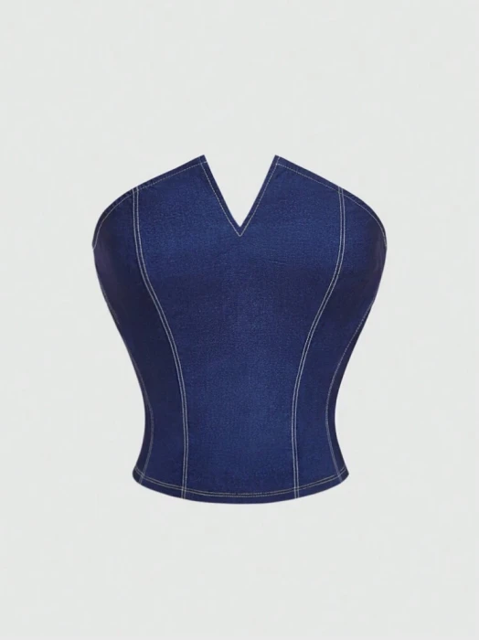 Niebieski taliowany top (XS)