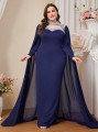 Granatowa sukienka maxi peleryna (1XL)