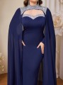 Granatowa sukienka maxi peleryna (1XL)
