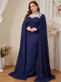 Granatowa sukienka maxi peleryna (1XL)