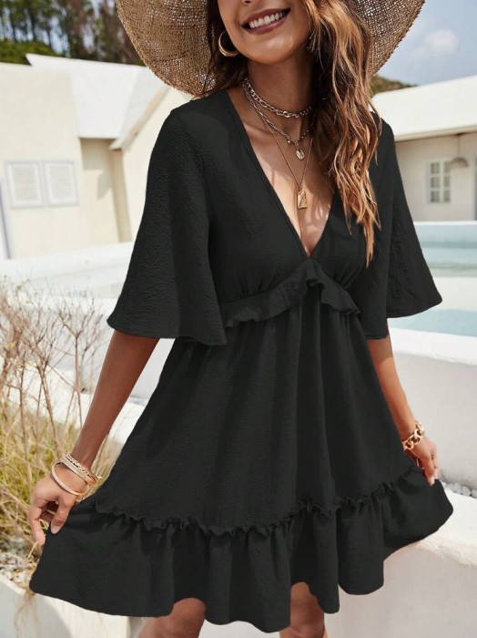 Czarna sukienka mini v neck (S)