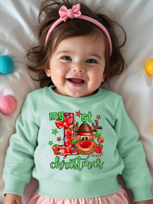 Zielona świąteczna bluza nadruk (6-9M)