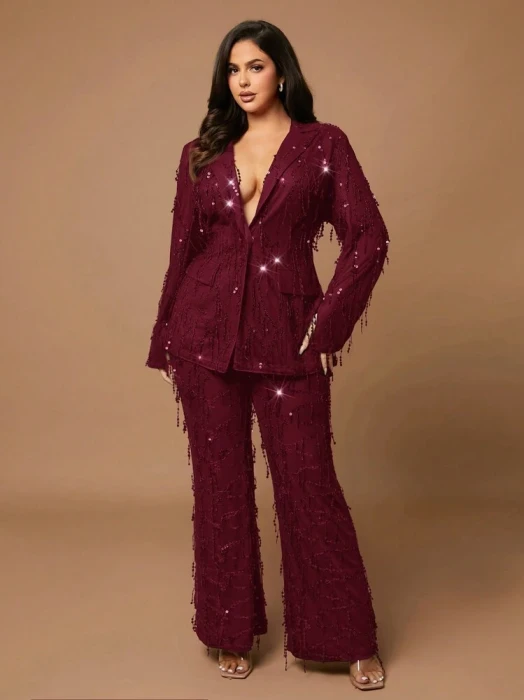 Bordowe spodnie cekiny (2XL)