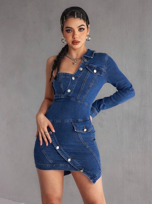 Niebieska sukienka jeansowa mini (S)