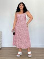 Różowa sukienka midi kwiaty (2XL)