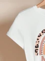 Biały luźny t-shirt nadruk (L)