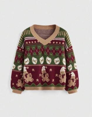 Kolorowy sweter świąteczny nadruk (S)