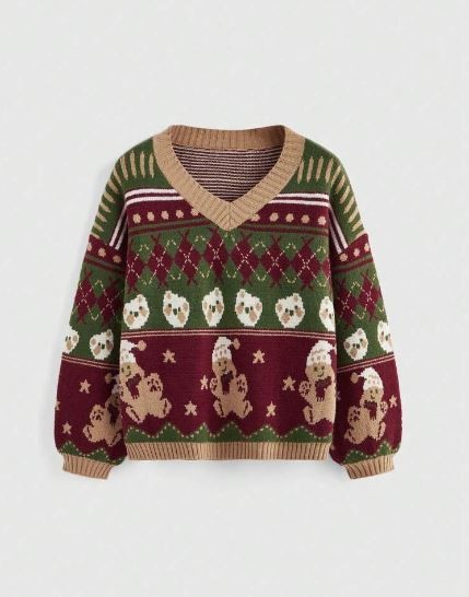 Kolorowy sweter świąteczny nadruk (S)