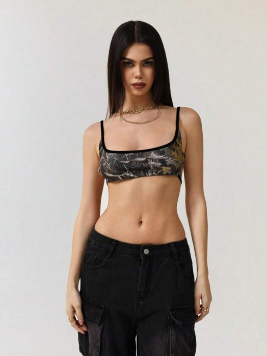 Wzorzysty krótki top odkryte plecy (XL)