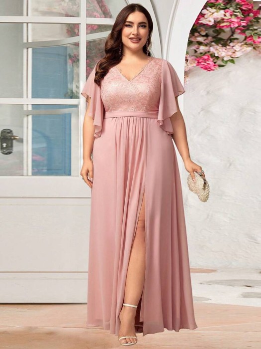 Różowa sukienka maxi rozcięcie (4XL)