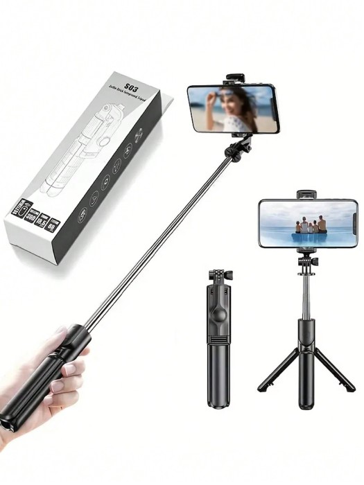 Czarny statyw selfiestick 2w1
