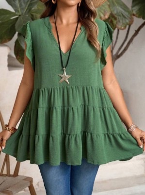 Zielona dłuższa bluzka marszczenia (1XL)