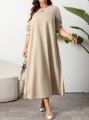 Beżowa sukienka łączone materiały (4XL)