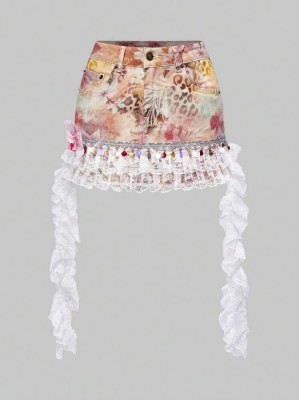 Kolorowa spódnica mini koronka (M)