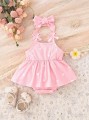 Różowy zestaw body opaska wzór (1-3M)