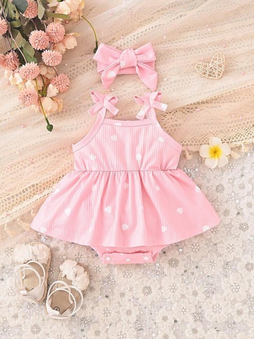 Różowy zestaw body opaska wzór (1-3M)