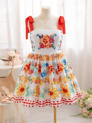Biała sukienka kolorowy wzór (2XL)