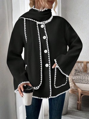 Czarny cienki płaszcz szalik (XL)
