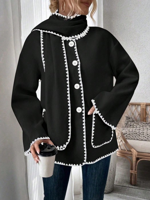 Czarny cienki płaszcz szalik (XL)