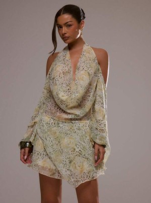 Wzorzysta sukienka mini open back (M)