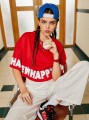 Czerwony krótki t-shirt nadruk (XL)