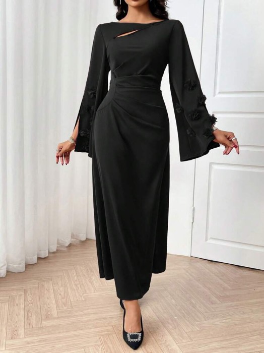 Czarna sukienka maxi cut out (M)