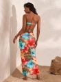 Kolorowa sukienka maxi cut out (L)