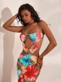 Kolorowa sukienka maxi cut out (L)