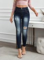 Granatowe jeansy rurki dziury (30)