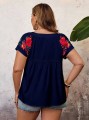 Granatowa bluzka krótki rękaw nadruk (2XL)