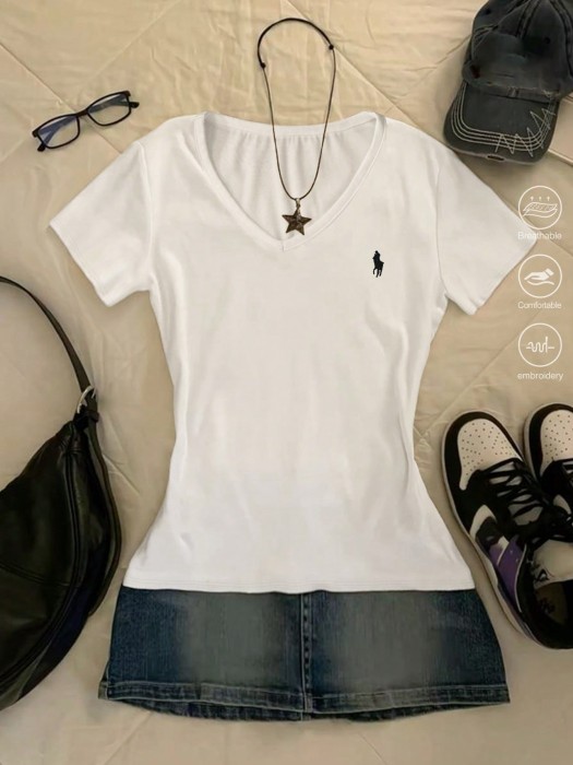 Biały t-shirt haft (XS)