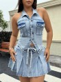 Niebieski jeansowy top guziki (0XL)