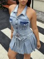 Niebieski jeansowy top guziki (0XL)
