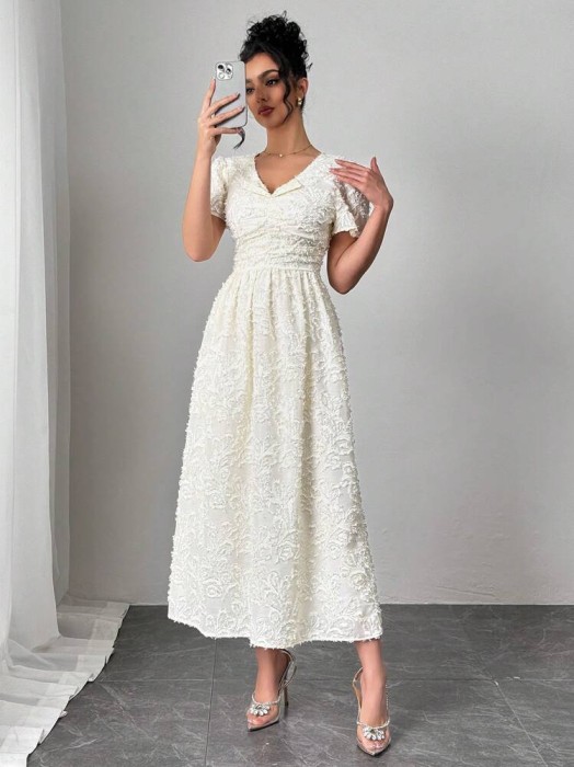 Elegancka sukienka ecru (L)
