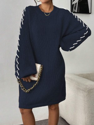 Granatowa dzianinowa sukienka (S)